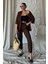 Kadın Kahve Kimono Alt Üst Havuç Pantolon Takım 2