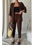Kadın Kahve Kimono Alt Üst Havuç Pantolon Takım 4