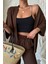 Kadın Kahve Kimono Alt Üst Havuç Pantolon Takım 5