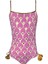 Askılı Ikat Desenli Gold Gül Detaylı Bağcıklı Pembe 50UV Kız Çocuk Mayo By Nessi Byrd 1