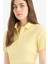 Yeni Sezon Slim Fit Dar Kesim Fitilli Kaşkorse Kısa Kollu Polo Sarı Tişört 1
