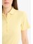 Yeni Sezon Slim Fit Dar Kesim Fitilli Kaşkorse Kısa Kollu Polo Sarı Tişört 5