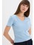 Yeni Sezon Slim Fit Dar Kesim V Yaka Basic Düz Ribana Kısa Kollu Tişört 1