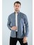 Erkek Mavi Slim Fit Dar Kalıp Cepsiz Kot Gömlek 6