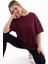 Unisex Pamuk Bisiklet Yaka Bordo Boyfriend Örme Oversize T-Shirt 1