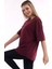 Unisex Pamuk Bisiklet Yaka Bordo Boyfriend Örme Oversize T-Shirt 2