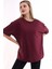Unisex Pamuk Bisiklet Yaka Bordo Boyfriend Örme Oversize T-Shirt 3