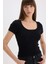 Yeni Sezon Slim Fit Dar Kesim Yuvarlak Yaka Basic Düz Fitilli Kaşkorse Kısa Kollu Siyah Tişört 1