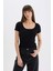 Yeni Sezon Slim Fit Dar Kesim Yuvarlak Yaka Basic Düz Fitilli Kaşkorse Kısa Kollu Siyah Tişört 4