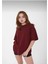 Unisex Bordo Bisiklet Yaka Pamuk Oversize Boyfriend T-Shirt 1
