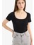 Yeni Sezon slim Fit Dar Kesim Bisiklet Yaka Basic Düz Fitilli Kaşkorse Kısa Kollu Siyah Tişört 1