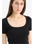 Yeni Sezon slim Fit Dar Kesim Bisiklet Yaka Basic Düz Fitilli Kaşkorse Kısa Kollu Siyah Tişört 4