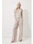 Yeni Sezon Wide Leg Geniş Paça Uzun Boy Keten Karışımlı Kumaş Palazzo Pantolon 2