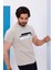 Erkek Bej Bisiklet Yaka Baskılı T-Shirt - 170 5