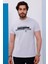 Erkek Beyaz Bisiklet Yaka Baskılı T-Shirt - 170 1