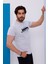 Erkek Beyaz Bisiklet Yaka Baskılı T-Shirt - 170 5