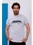 Erkek Beyaz Bisiklet Yaka Baskılı T-Shirt - 170 6