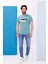 Erkek Yeşil Bisiklet Yaka Baskılı T-Shirt - 170 2