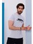 Erkek Beyaz Bisiklet Yaka Baskılı T-Shirt - 170 5