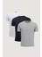 Slim Fit Dar Kesim Bisiklet Yaka %100 Pamuk 3'lü T-Shirt Paketi Gri 1
