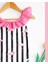 Kız Çocuk Fırfır Yaka Siyah Beyaz Çizgili Flamingo Desen Detaylı Mayo Bikini 2