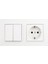 Karen Serisi 2’li Anahtar & Priz Seti Beyaz Renk Topraklı Priz + Çift Komütatör + 2’li Çerçeve 1