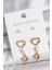 Pirinç Gold Renk Zirkon Taşlı Sallantı Kalp Model Kadın 3 Çift Küpe Seti - TJ-BKP10613 1