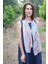%100 Saf Ipek El Boyaması Fular- Özel Tasarım 35X140CM - Pembe-Mavi Pati 2