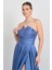 Kadın Straplez Sırttan Çapraz Bağlamalı Maxi Boy Abiye Elbise 5703 Indigo 2