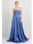 Kadın Straplez Sırttan Çapraz Bağlamalı Maxi Boy Abiye Elbise 5703 Indigo 3