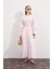 Pileli Kaplama Kemerli Elbise Soft Pembe 4