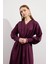 Pileli Kaplama Kemerli Elbise Burgonya 5