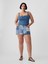 Kadın Mavi 4" Low Rise Stride Patchwork Denim Şort 5