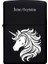 Unicorn Desenli Kişiye Özel Isimli Benzinli Siyah Metal Çakmak 1