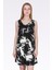 Kadın Siyah Diz Üstü V Yaka Beyaz Desenli Rahat Elbise 2
