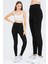 Kadın Siyah Yüksek Bel Toparlayıcı Çelik Interlok Düz Spor Tayt Pantolon 1