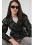 Kemerli Suni Deri Ceket 1046 - Siyah 3
