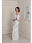 Beyaz Asimetrik Krep Elbise 6589 3