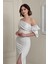 Beyaz Asimetrik Krep Elbise 6589 4