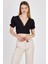 Siyah Dantel Detaylı Bürümcük Kumaş Crop Bluz 2231 1