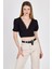 Siyah Dantel Detaylı Bürümcük Kumaş Crop Bluz 2231 2