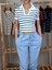 Kadın Polo Yaka Çizgili Crop Tişört 1