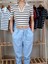 Kadın Polo Yaka Çizgili Crop Tişört 1