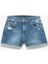 Katlı Paça Yıpratılmış Düğmeli Cepli Skinny Fit Mini Denim Şort 1