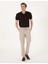 Erkek Bej Slim Fit Keten Karışımlı Beli İpli Çizgili Kanvas Pantolon 50301775-VR011 1