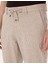 Erkek Bej Slim Fit Keten Karışımlı Beli İpli Çizgili Kanvas Pantolon 50301775-VR011 5