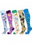5'li Unisex Esnek Lama Ağaç Arı ve Balık Desenli Karışık Renkli Nefes Alabilen Diz Üstü Çoraplar 1