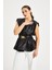Kadın Işıltılı Kemerli Peplum Bluz – V Yaka, Omuz Vatkalı, Şık Gece Kombini 3