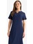 Regular Fit Apaş Yaka Basic Düz Bürümcük Kısa Kollu Midi Yazlık ELBISE D3834AX25SM 2