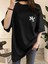 Baskılı Oversize Bisiklet Yaka T-Shirt - Siyah 1